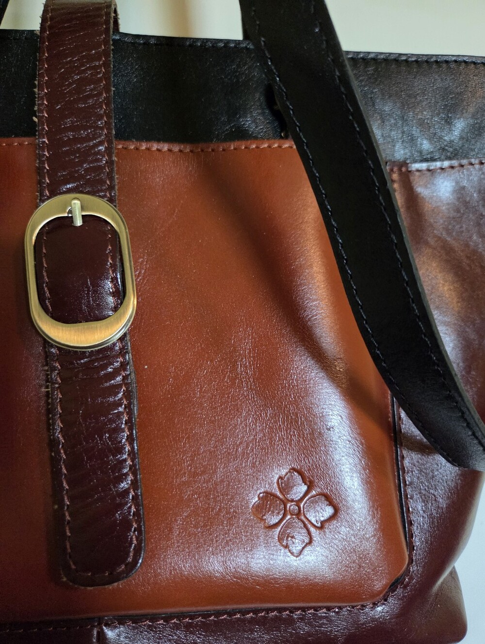 Patricia Nash Brown and Black Leather-Trim Shoulder Bag